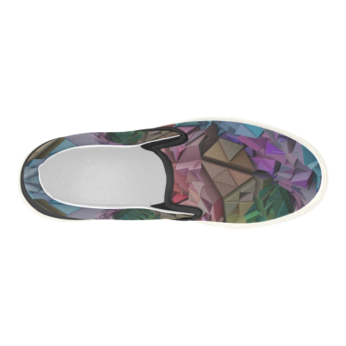 Colorful Abstract 3D Low Poly Geometric Women's Slip-on Canvas Shoes (Model 019)