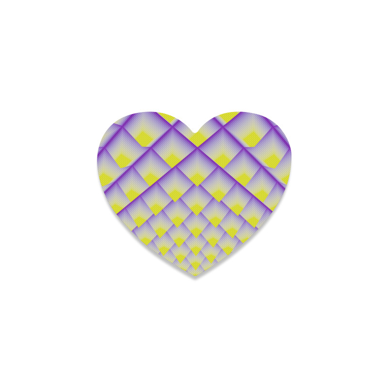 Yellow and Purple 3D Pyramids Pattern Heart Coaster