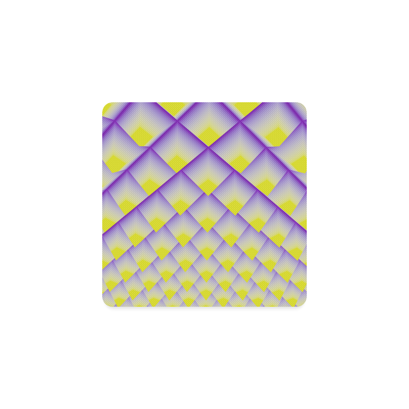 Yellow and Purple 3D Pyramids Pattern Square Coaster
