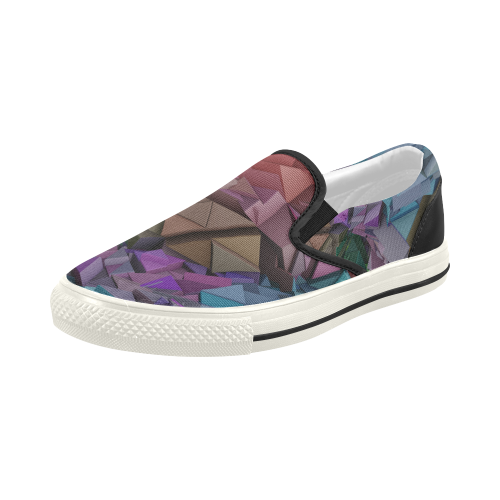 Colorful Abstract 3D Low Poly Geometric Women's Slip-on Canvas Shoes (Model 019)