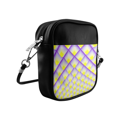 Yellow and Purple 3D Pyramids Pattern Sling Bag (Model 1627)