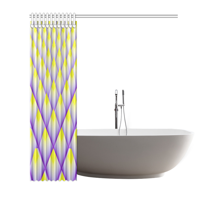 Yellow and Purple 3D Pyramids Pattern Shower Curtain 66"x72"
