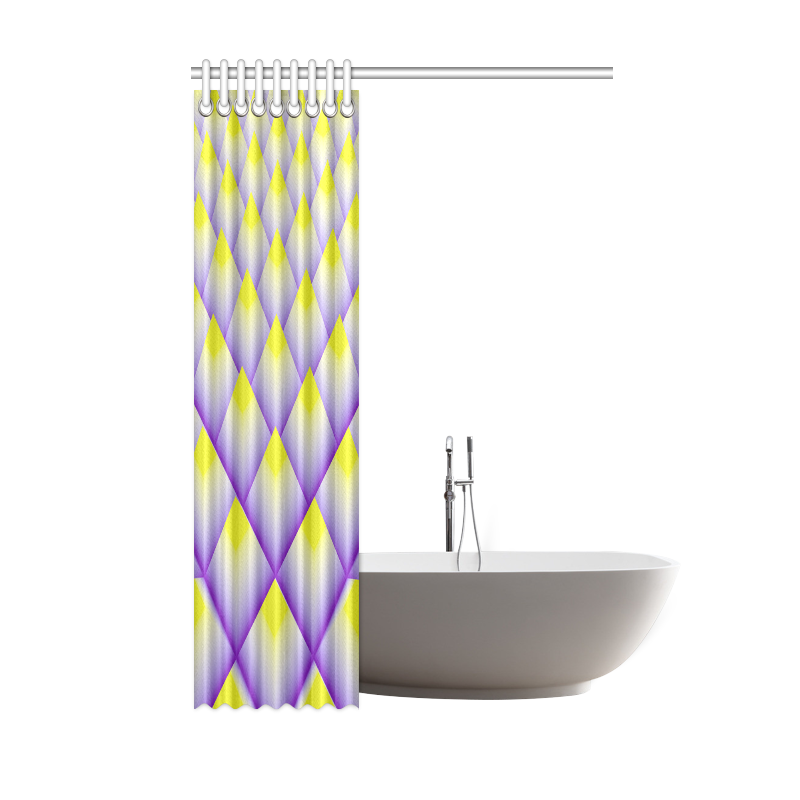 Yellow and Purple 3D Pyramids Pattern Shower Curtain 48"x72"