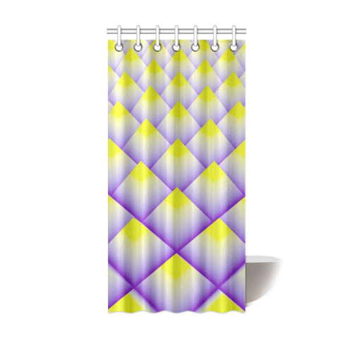 Yellow and Purple 3D Pyramids Pattern Shower Curtain 36"x72"