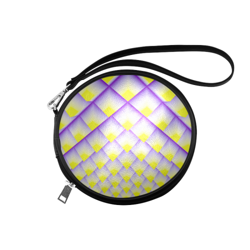 Yellow and Purple 3D Pyramids Pattern Round Makeup Bag (Model 1625)
