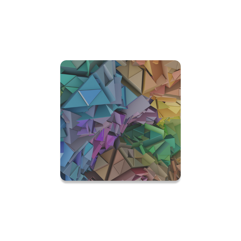 Colorful Abstract 3D Low Poly Geometric Square Coaster