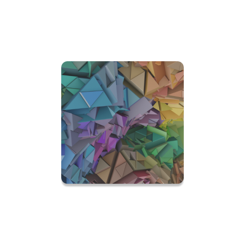 Colorful Abstract 3D Low Poly Geometric Square Coaster
