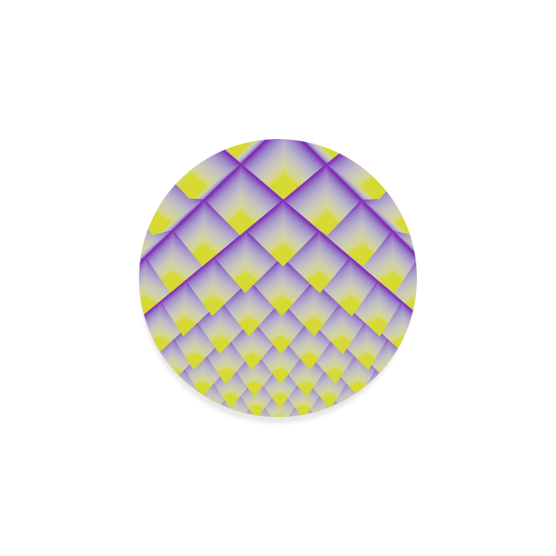 Yellow and Purple 3D Pyramids Pattern Round Coaster