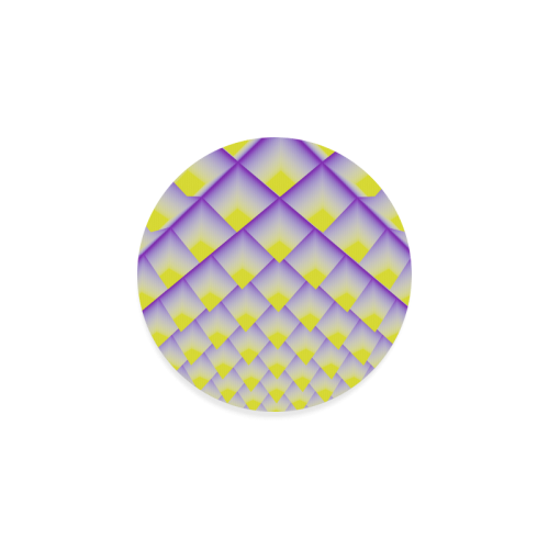 Yellow and Purple 3D Pyramids Pattern Round Coaster