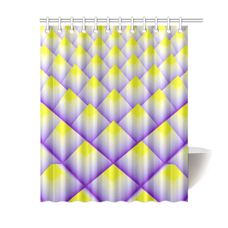 Yellow and Purple 3D Pyramids Pattern Shower Curtain 60"x72"