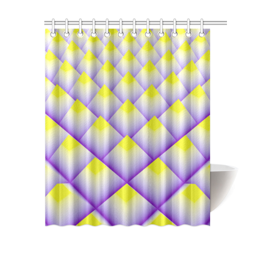 Yellow and Purple 3D Pyramids Pattern Shower Curtain 60"x72"