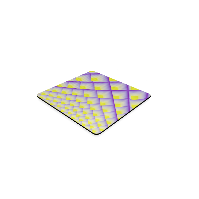 Yellow and Purple 3D Pyramids Pattern Square Coaster