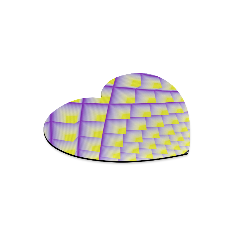 Yellow and Purple 3D Pyramids Pattern Heart-shaped Mousepad