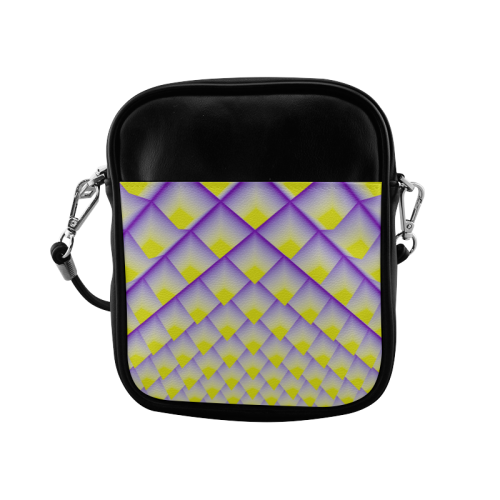 Yellow and Purple 3D Pyramids Pattern Sling Bag (Model 1627)