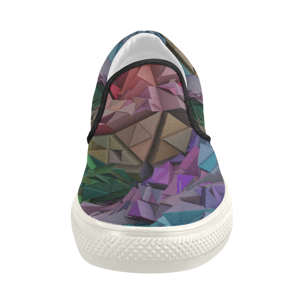 Colorful Abstract 3D Low Poly Geometric Women's Slip-on Canvas Shoes (Model 019)