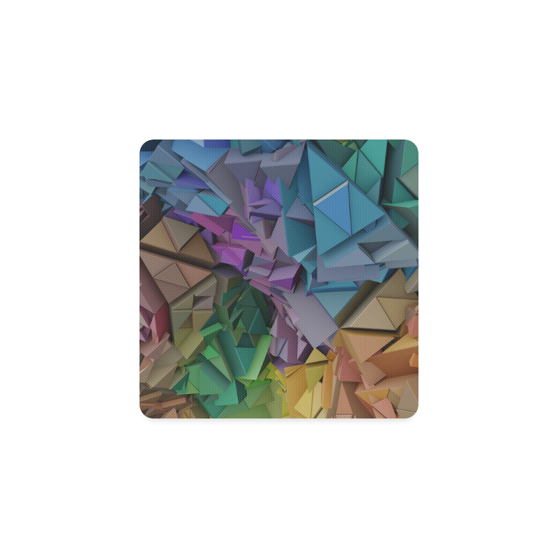 Colorful Abstract 3D Low Poly Geometric Square Coaster