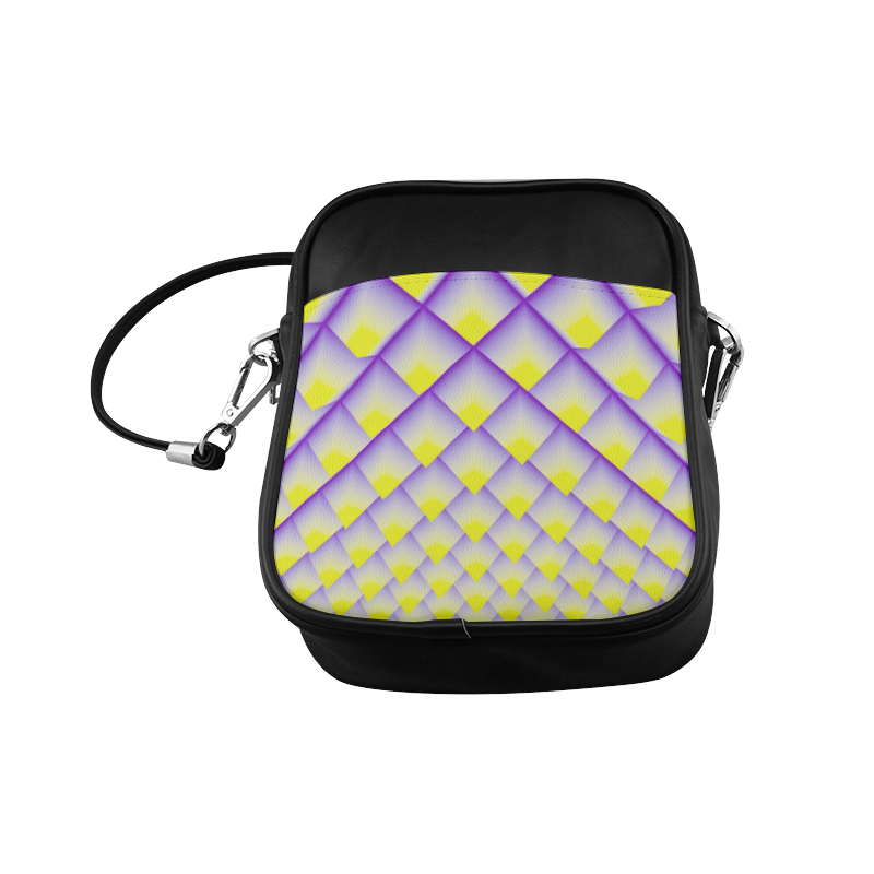 Yellow and Purple 3D Pyramids Pattern Sling Bag (Model 1627)