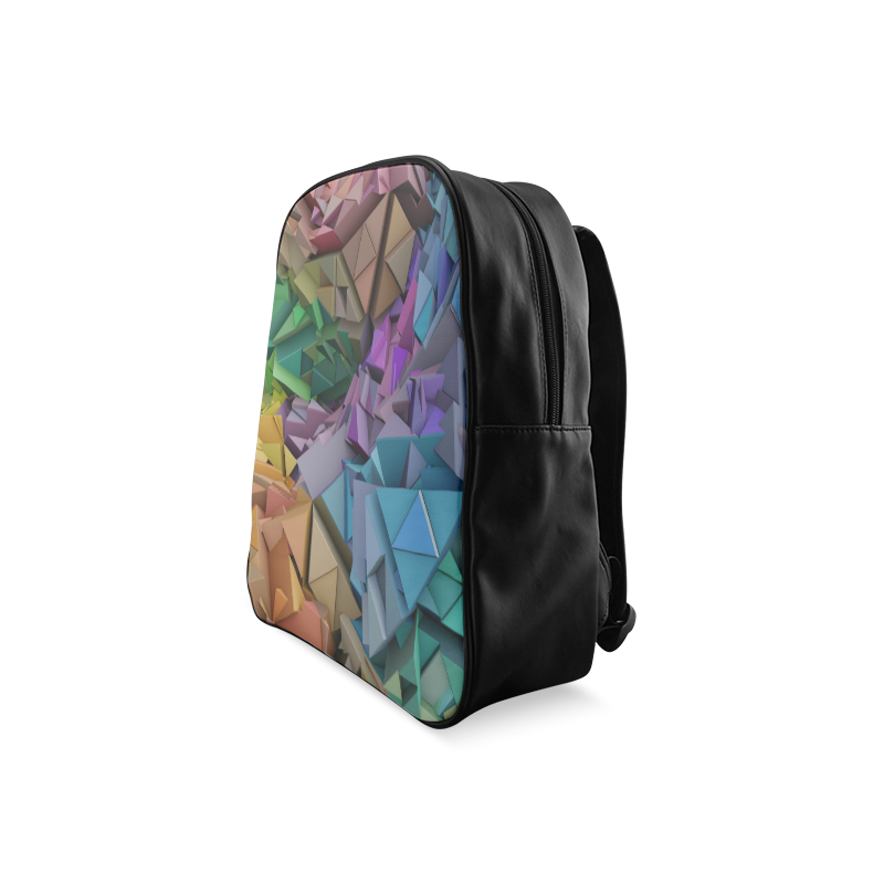 Colorful Abstract 3D Low Poly Geometric School Backpack/Large (Model 1601)