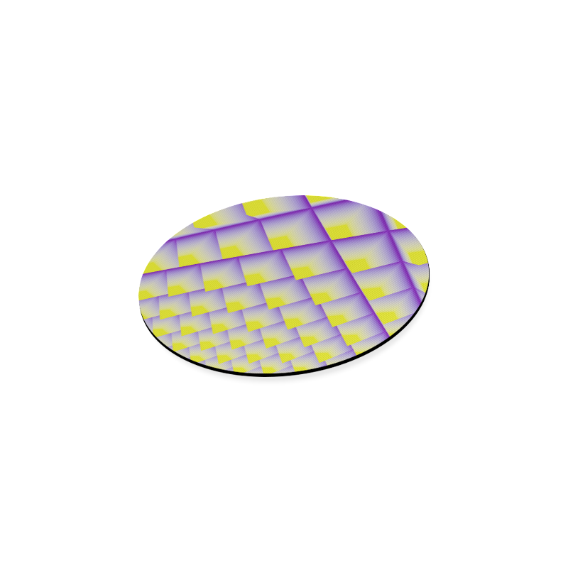 Yellow and Purple 3D Pyramids Pattern Round Coaster