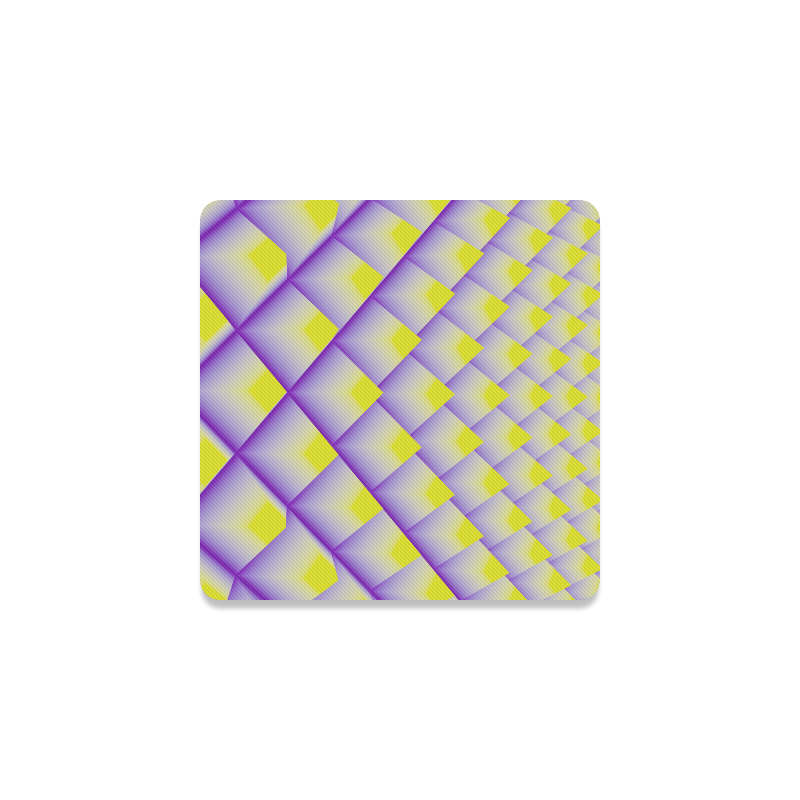 Yellow and Purple 3D Pyramids Pattern Square Coaster