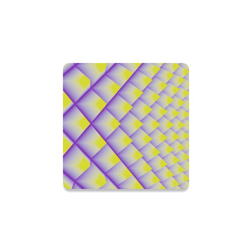 Yellow and Purple 3D Pyramids Pattern Square Coaster