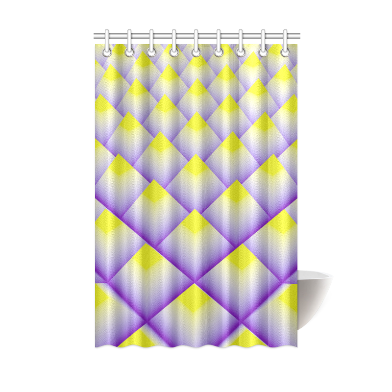 Yellow and Purple 3D Pyramids Pattern Shower Curtain 48"x72"