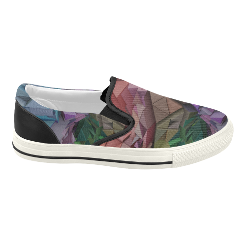 Colorful Abstract 3D Low Poly Geometric Women's Slip-on Canvas Shoes (Model 019)