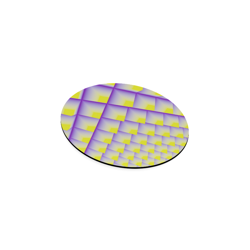 Yellow and Purple 3D Pyramids Pattern Round Coaster