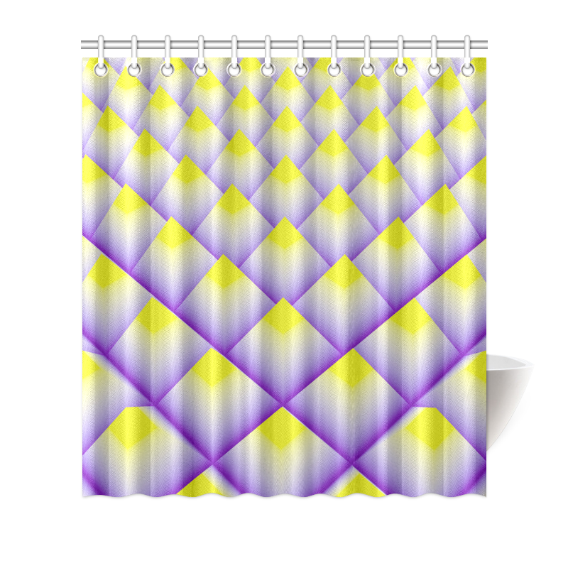 Yellow and Purple 3D Pyramids Pattern Shower Curtain 66"x72"