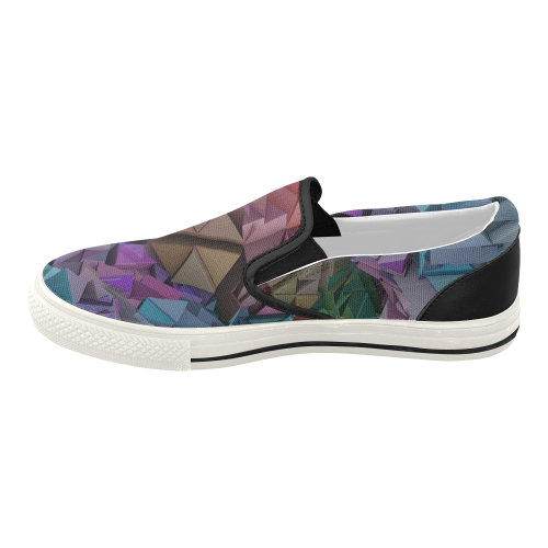 Colorful Abstract 3D Low Poly Geometric Women's Slip-on Canvas Shoes (Model 019)