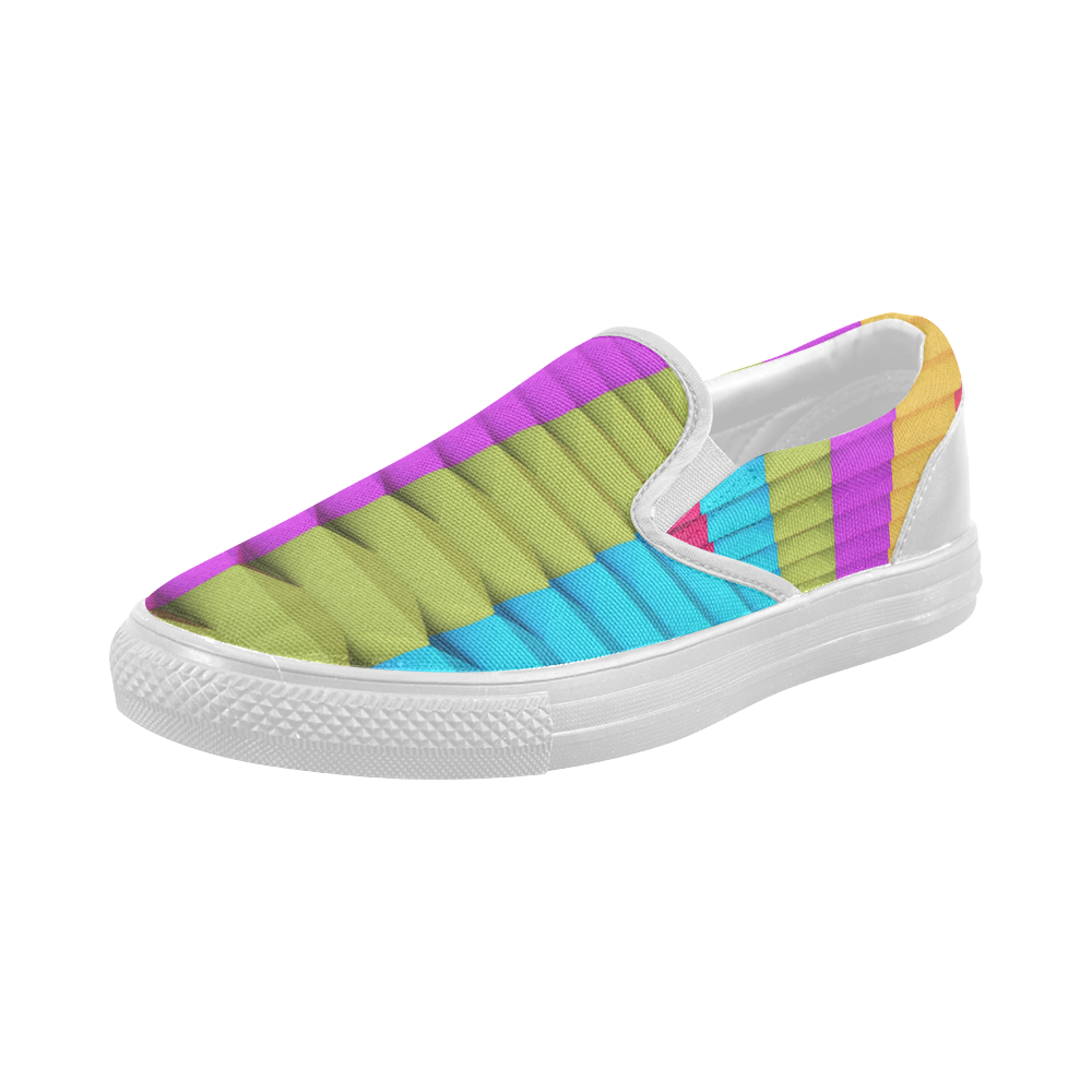 Colorful 3D Geometric Blocks Women's Slip-on Canvas Shoes (Model 019)