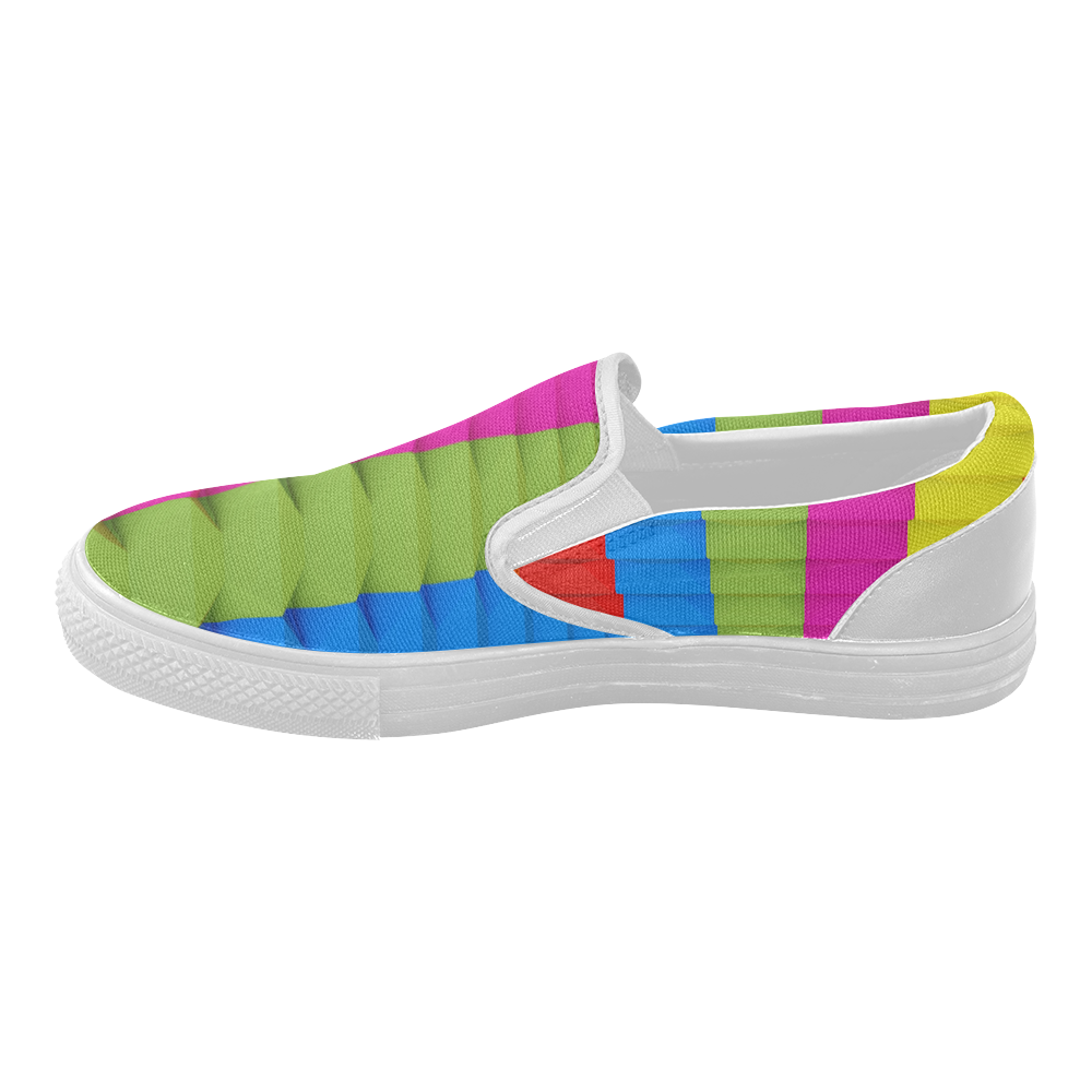 Colorful 3D Geometric Blocks Women's Slip-on Canvas Shoes (Model 019)