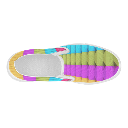 Colorful 3D Geometric Blocks Women's Slip-on Canvas Shoes (Model 019)
