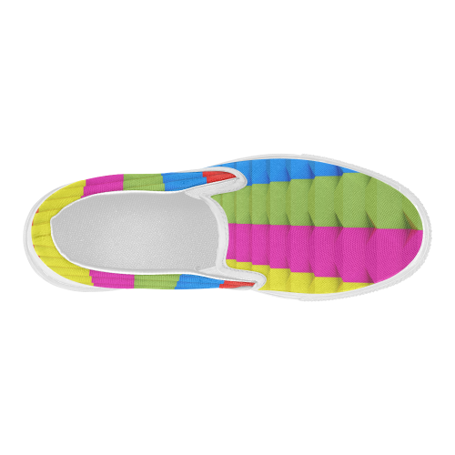 Colorful 3D Geometric Blocks Women's Slip-on Canvas Shoes (Model 019)