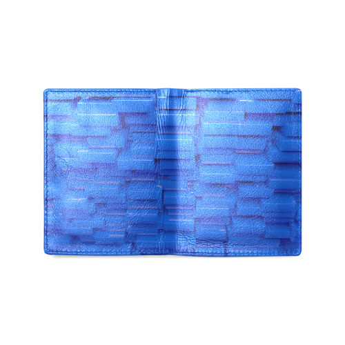 Glossy Blue 3d Cubes Men's Leather Wallet (Model 1612)