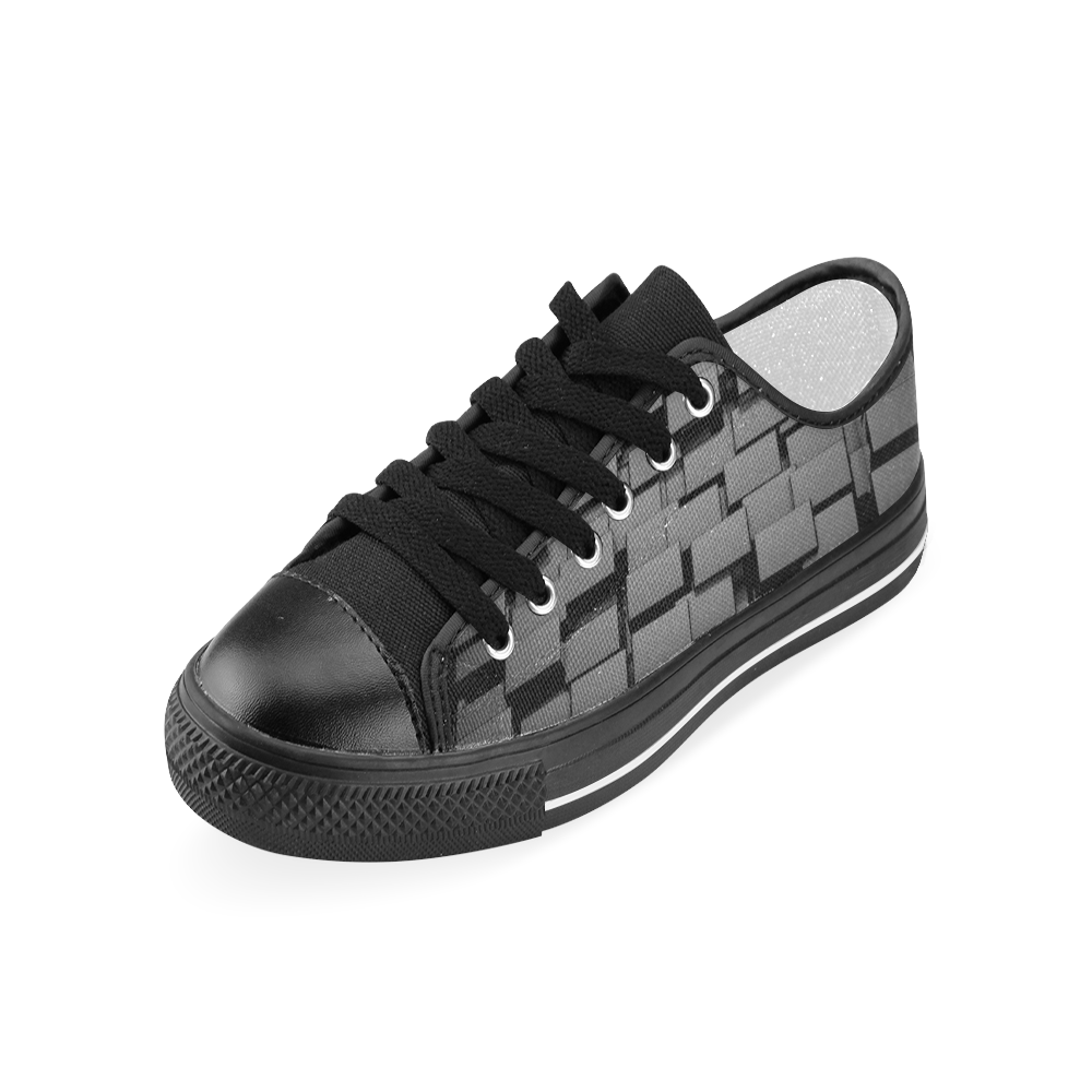 Glossy Black 3d Cubes Women's Classic Canvas Shoes (Model 018)