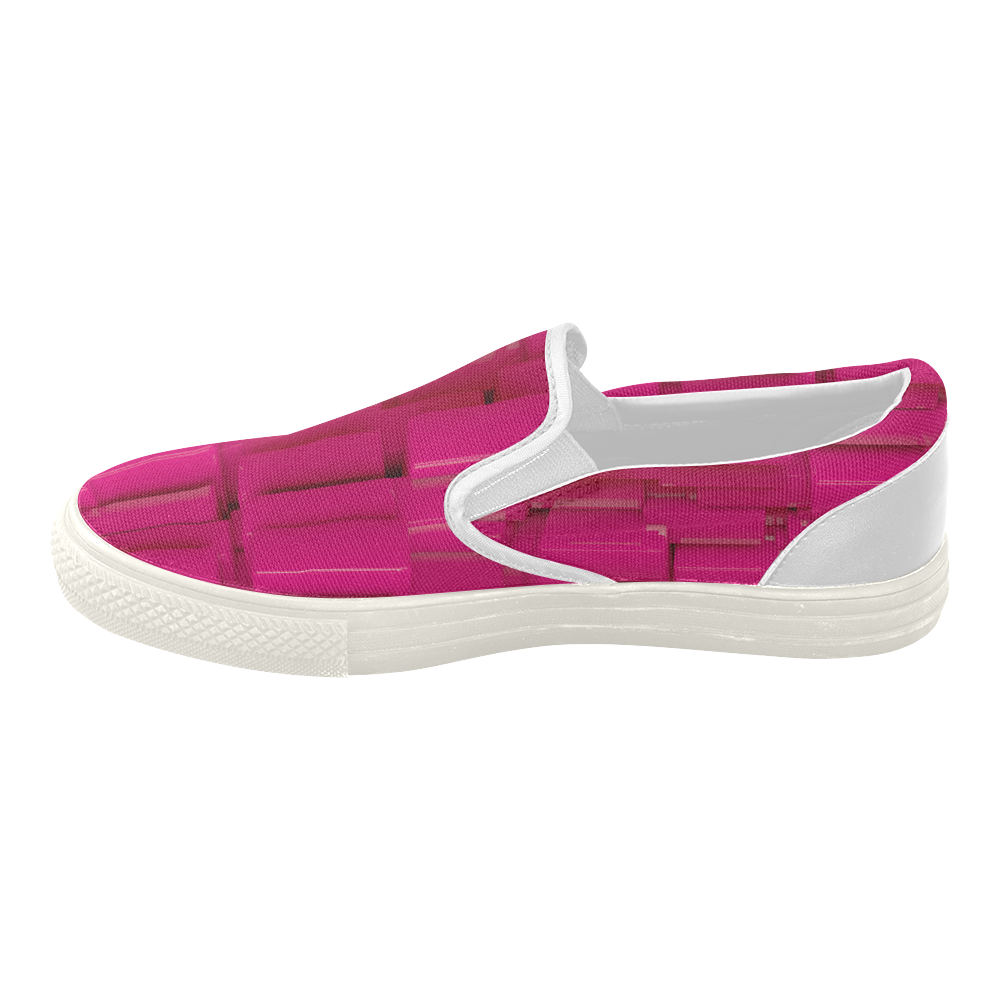 Glossy Pink 3d Cubes Women's Slip-on Canvas Shoes (Model 019)