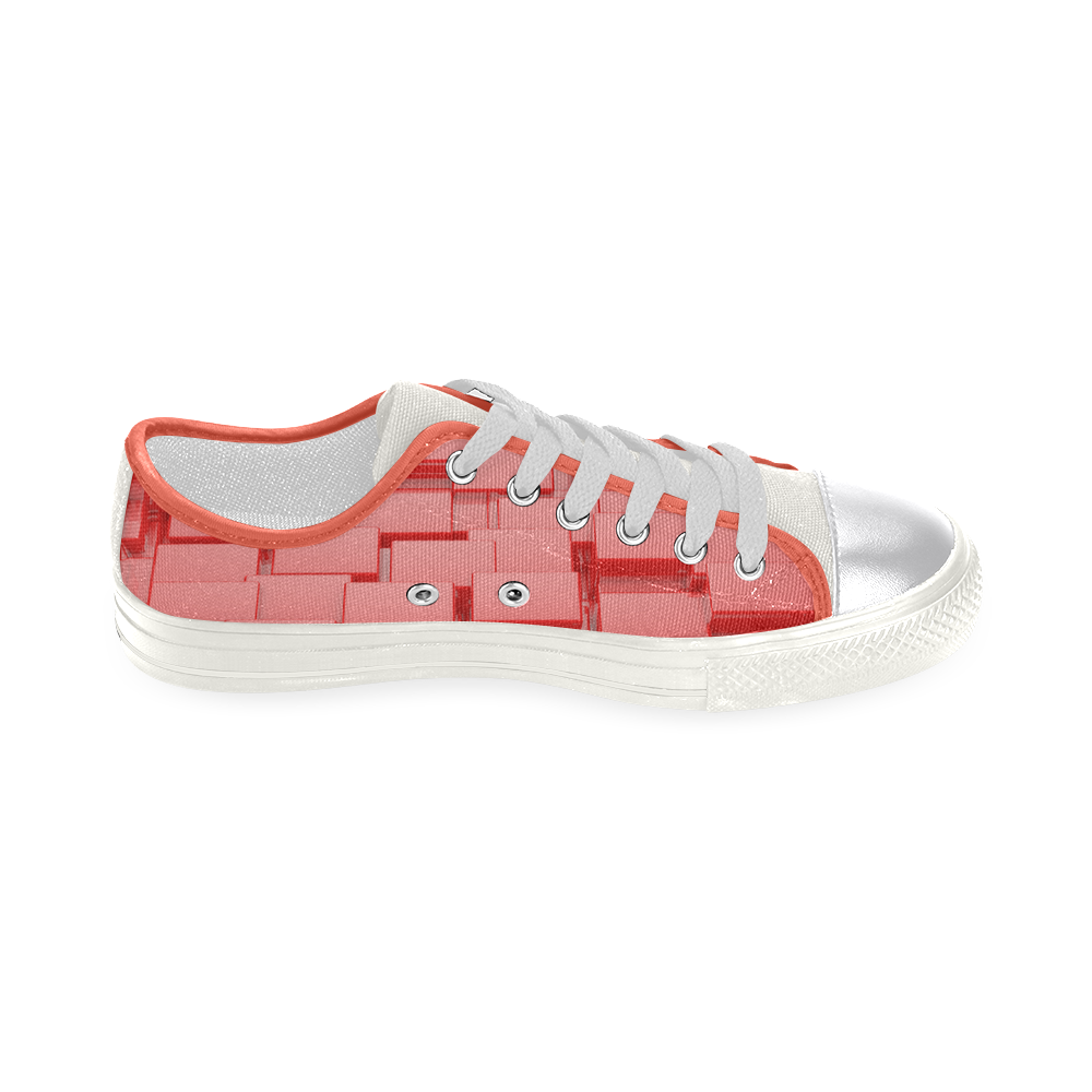 Glossy Red 3d Cubes Women's Classic Canvas Shoes (Model 018)