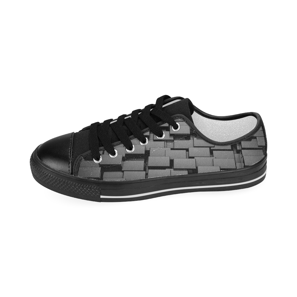 Glossy Black 3d Cubes Women's Classic Canvas Shoes (Model 018)