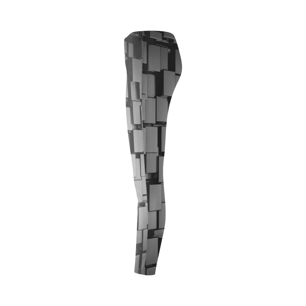 Glossy Black 3d Cubes Cassandra Women's Leggings (Model L01)