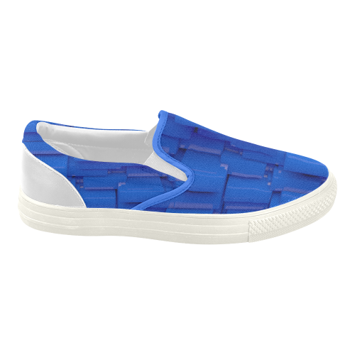 Glossy Blue 3d Cubes Women's Slip-on Canvas Shoes (Model 019)