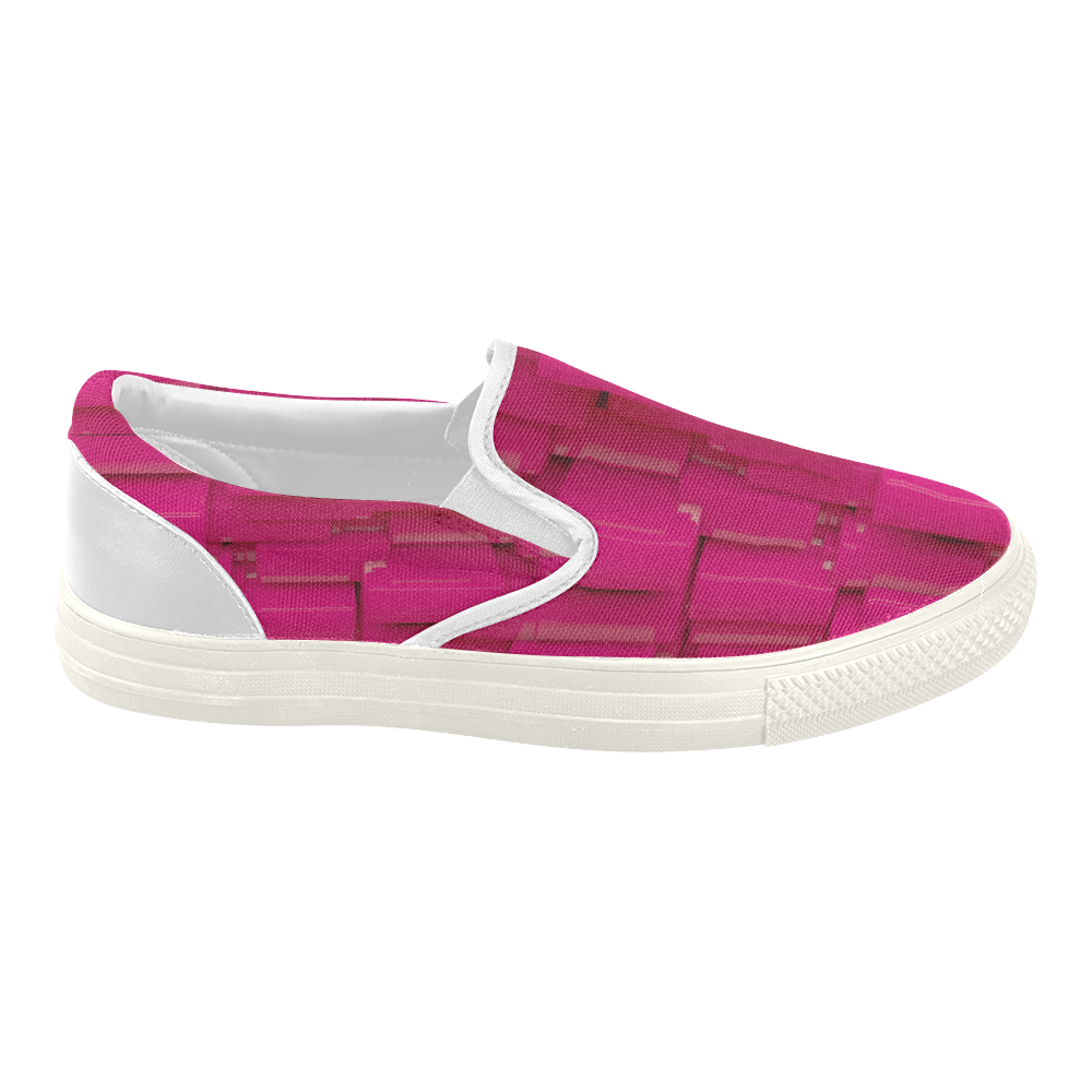 Glossy Pink 3d Cubes Women's Slip-on Canvas Shoes (Model 019)
