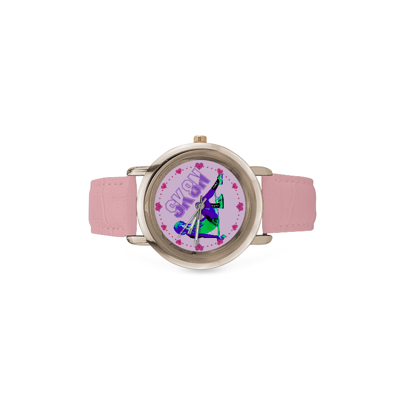 SK8N LONGBOARD GIRL PURPLE N GREEN Women's Rose Gold Leather Strap Watch(Model 201)