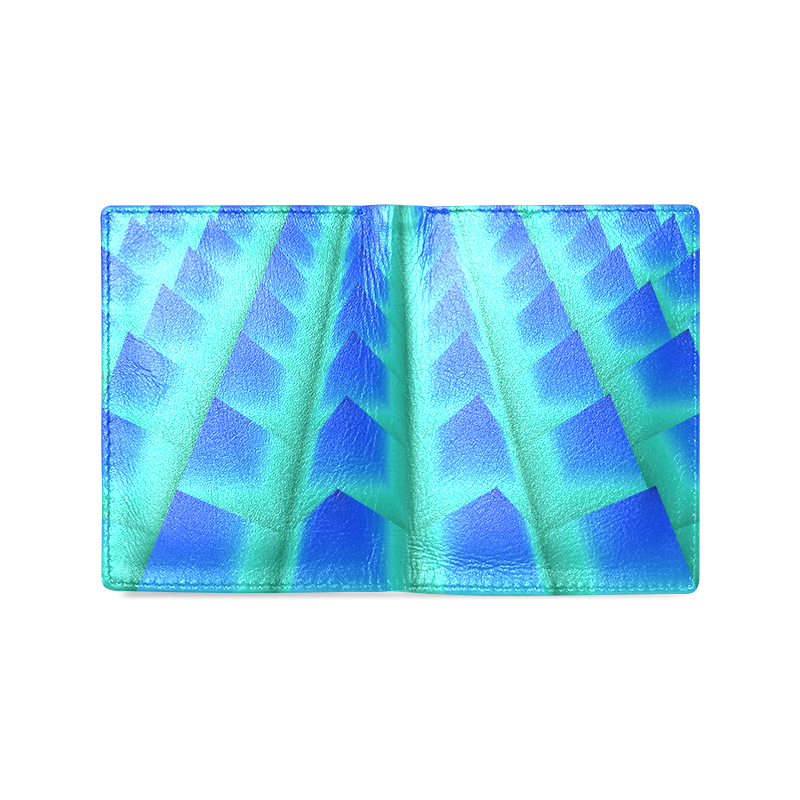 3d Abstract Blue and Green Pyramids Men's Leather Wallet (Model 1612)