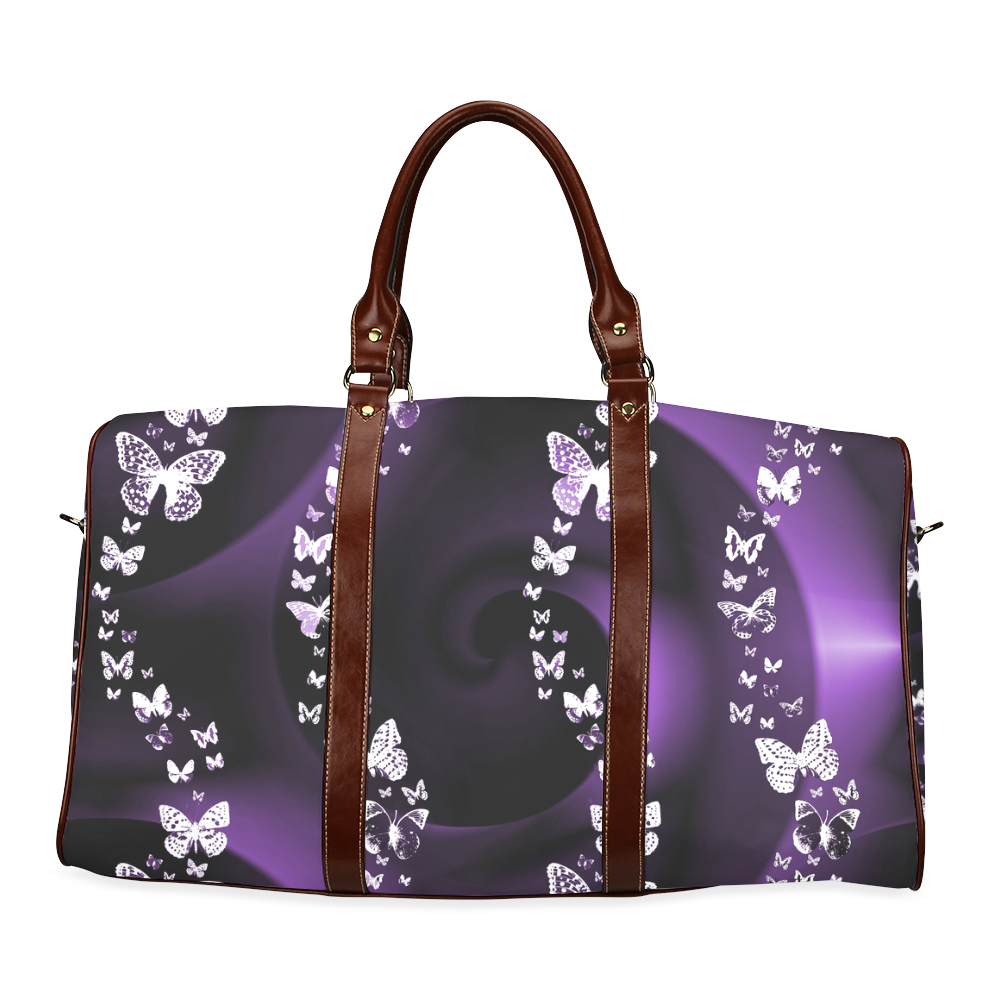 Purple Butterfly Swirl Waterproof Travel Bag/Large (Model 1639)