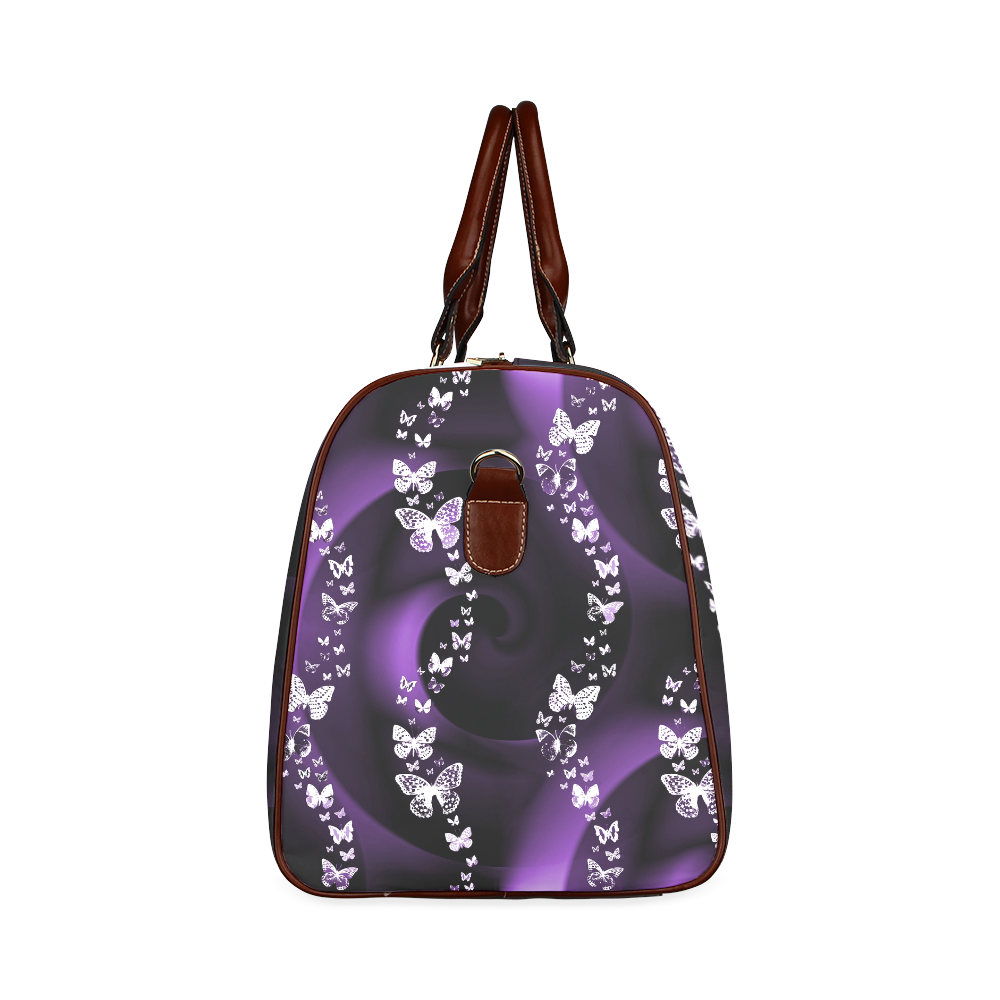 Purple Butterfly Swirl Waterproof Travel Bag/Large (Model 1639)