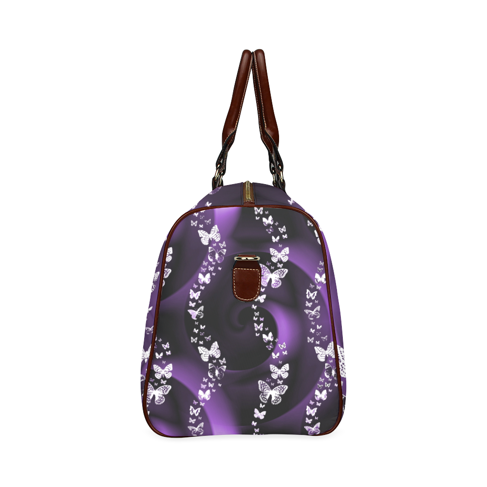Purple Butterfly Swirl Waterproof Travel Bag/Large (Model 1639)