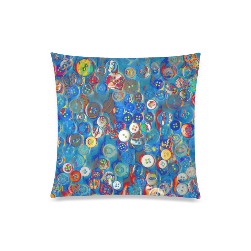 Buttons in blue Custom Zippered Pillow Case 20"x20"(Twin Sides)