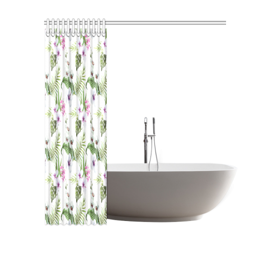 Tropical Hibiscus and Palm Leaves Shower Curtain 60"x72"