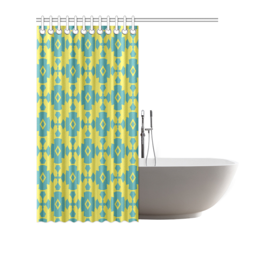 Yellow Teal Geometric Tile Pattern Shower Curtain 66"x72"
